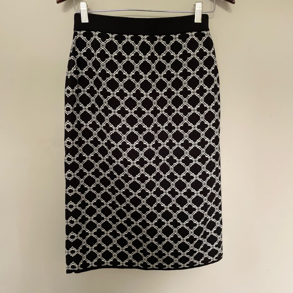 Talbots Black and White Midi Pencil Skirt with Slit - Picture 4 of 5